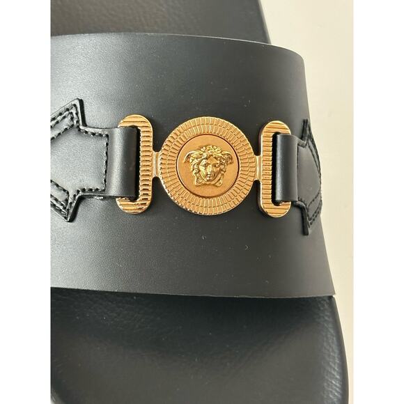 Versace Medusa Black Leather Slides Sandals 14 US (47 Euro) 1010628 NIB $490 - Picture 5 of 16